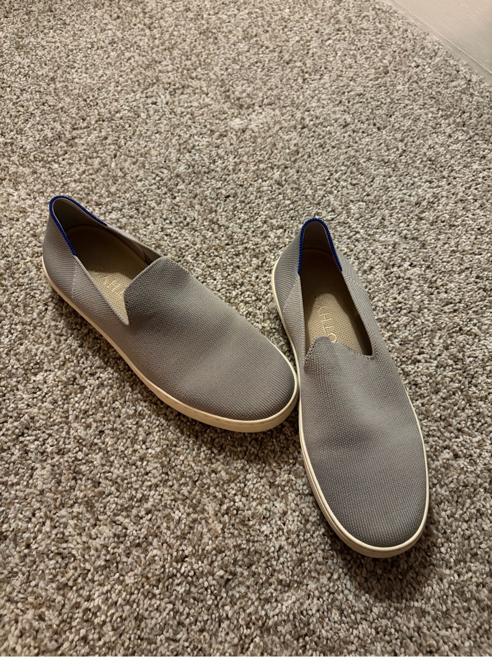 Rothys Slip-On Sneakers/Loafers in Light Gray with Blue Trim